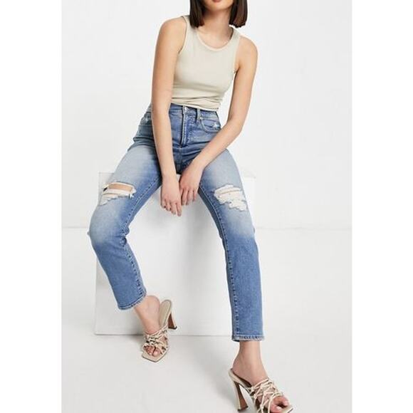 Madewell Ripped Mom Jean In Mid Wash Blue Size 29 - Picture 1 of 9